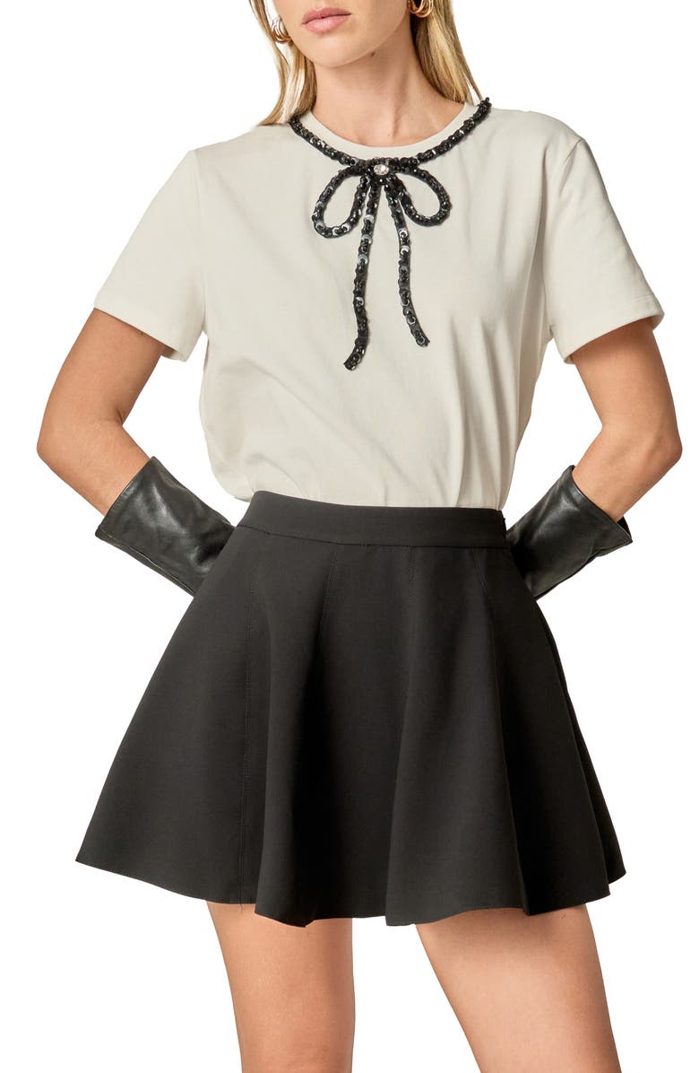 English Factory Beaded Bow Cotton T-Shirt, Main, color, White