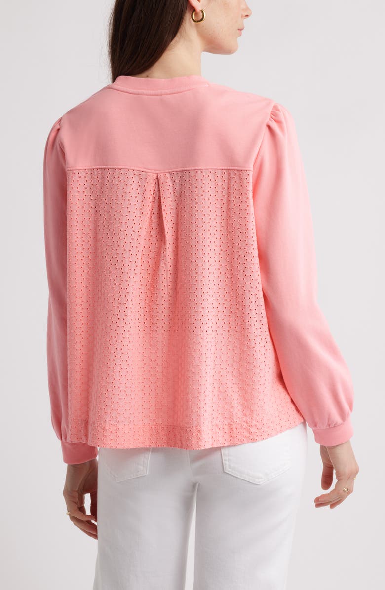 Caslon<sup>®</sup> Puff Shoulder Mixed Media Sweatshirt, Alternate, color, Pink Geranium