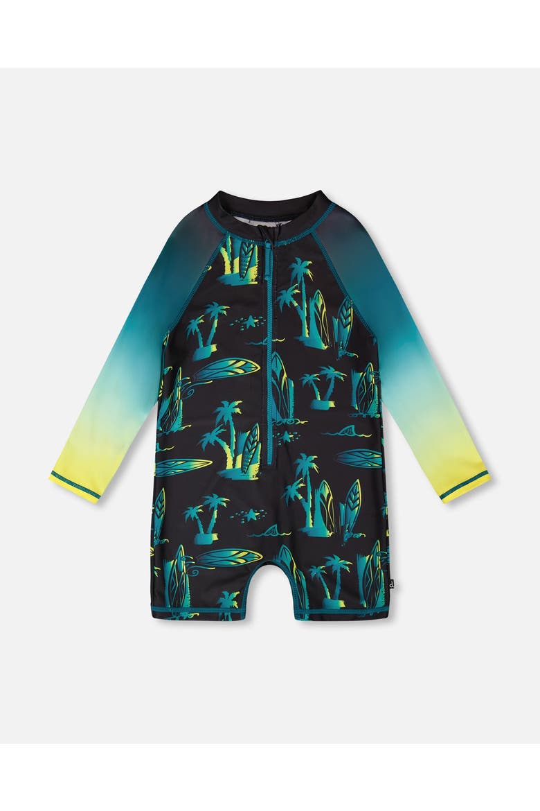 One-Piece Long Sleeve Surf Rashguard, Main, color, Black Surf Print