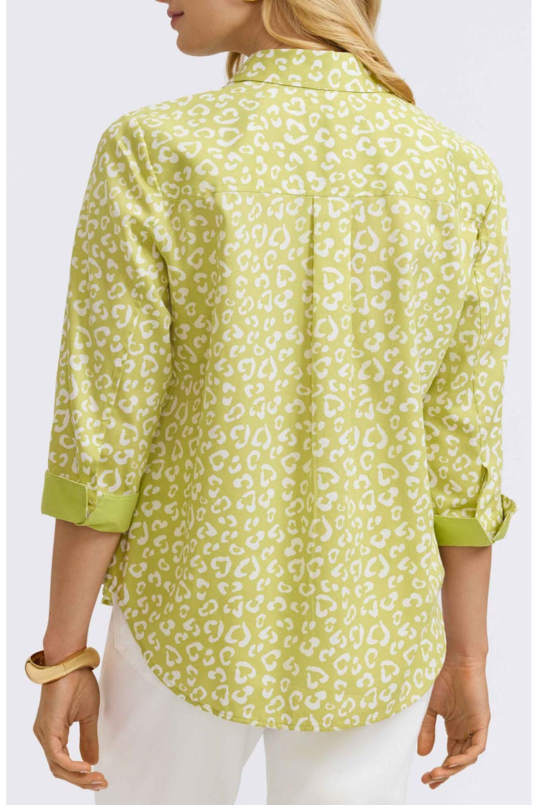 Margie Leopard Print Three-Quarter Sleeve Cotton Button-Up Shirt, Alternate, color, CHARTREUSE MULTI