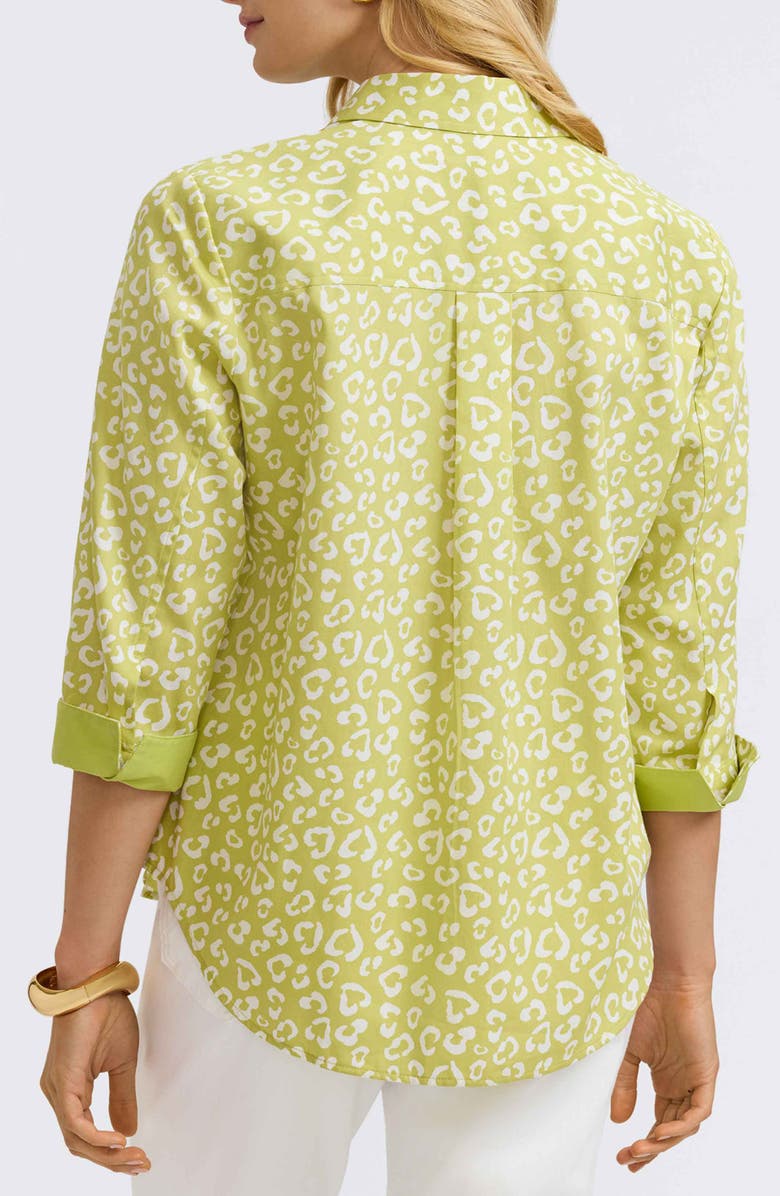 Foxcroft Margie Leopard Print Three-Quarter Sleeve Cotton Button-Up Shirt, Alternate, color, Chartreuse Multi