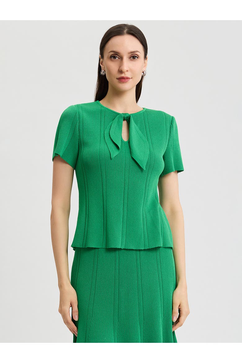 Tonal Faux Tie Neck Soft Ribbed Knit Top, Alternate, color, Clover Field