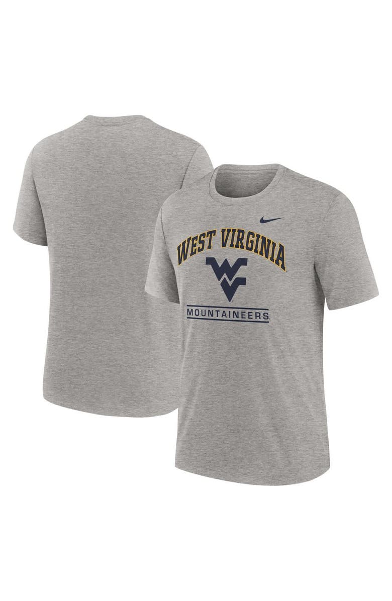 Nike Men's Nike Heather Gray West Virginia Mountaineers Arch Over Logo Tri-Blend T-Shirt, Alternate, color, Heather Gray