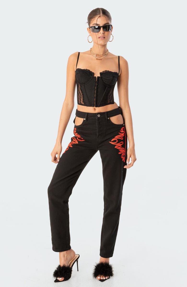 EDIKTED Payton Lace Corset Crop Top, Alternate, color,