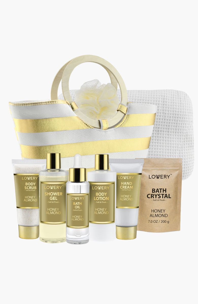 Lovery Honey Almond Home Spa Kit, Main, color, White / Gold
