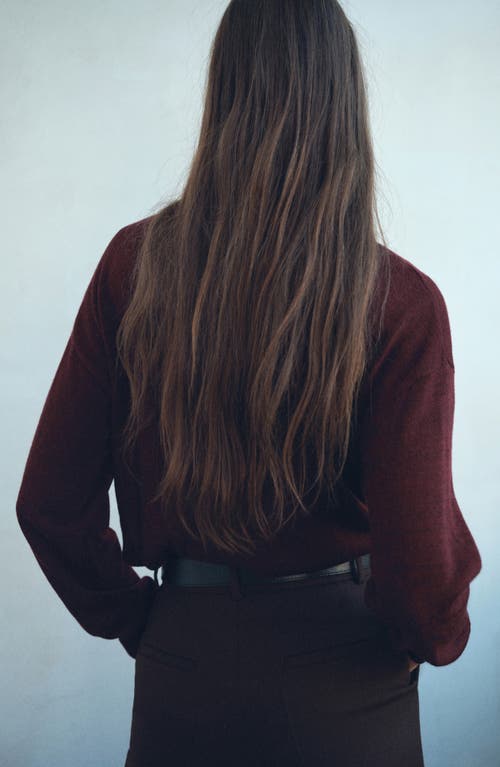 Mango V-neck Sweater With Scarf In Burgundy