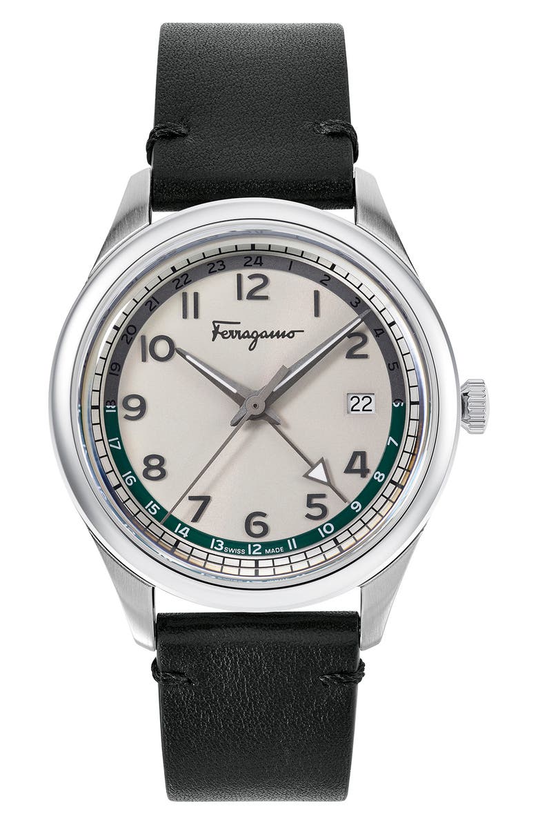 FERRAGAMO Timeless Leather Watch Strap, 40mm, Main, color,