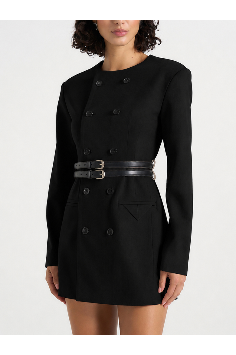 Sierra Double Breasted Belted Blazer Dress, Alternate, color, Black