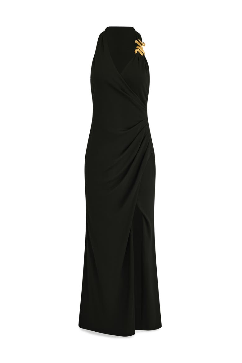 Slit Jersey Gown, Alternate, color, BLACK