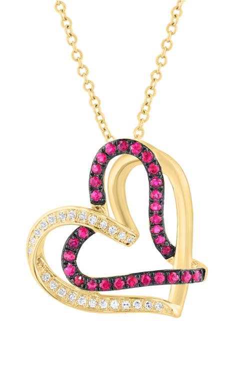 14K Yellow Gold Ruby Kiss Heart Pendant
