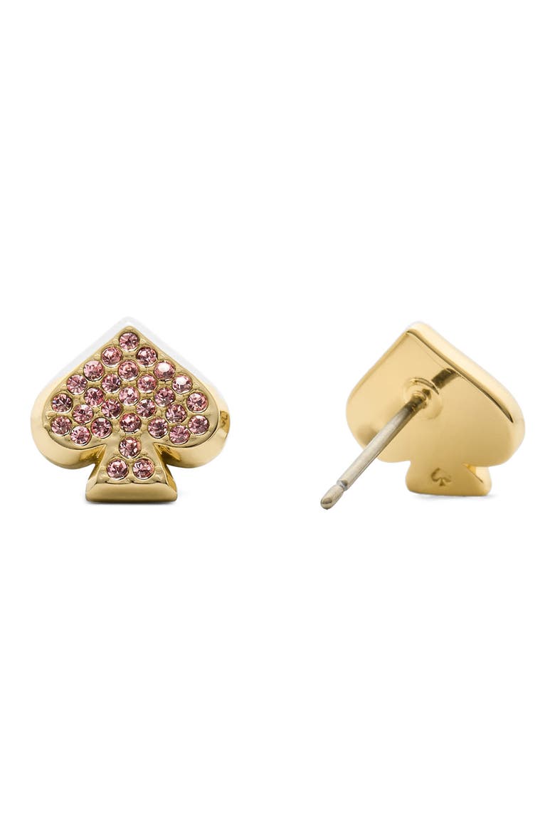 pavé crystal spade stud earrings, Alternate, color, PINK.