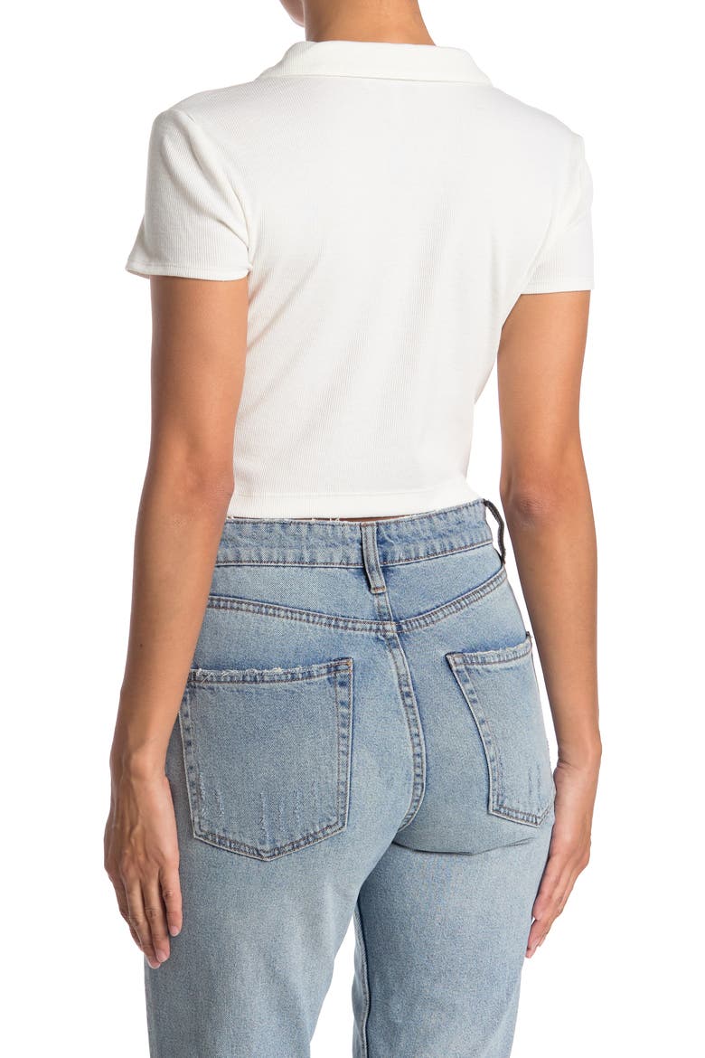 Ribbed Cropped Polo Shirt, Alternate, color, IVORY
