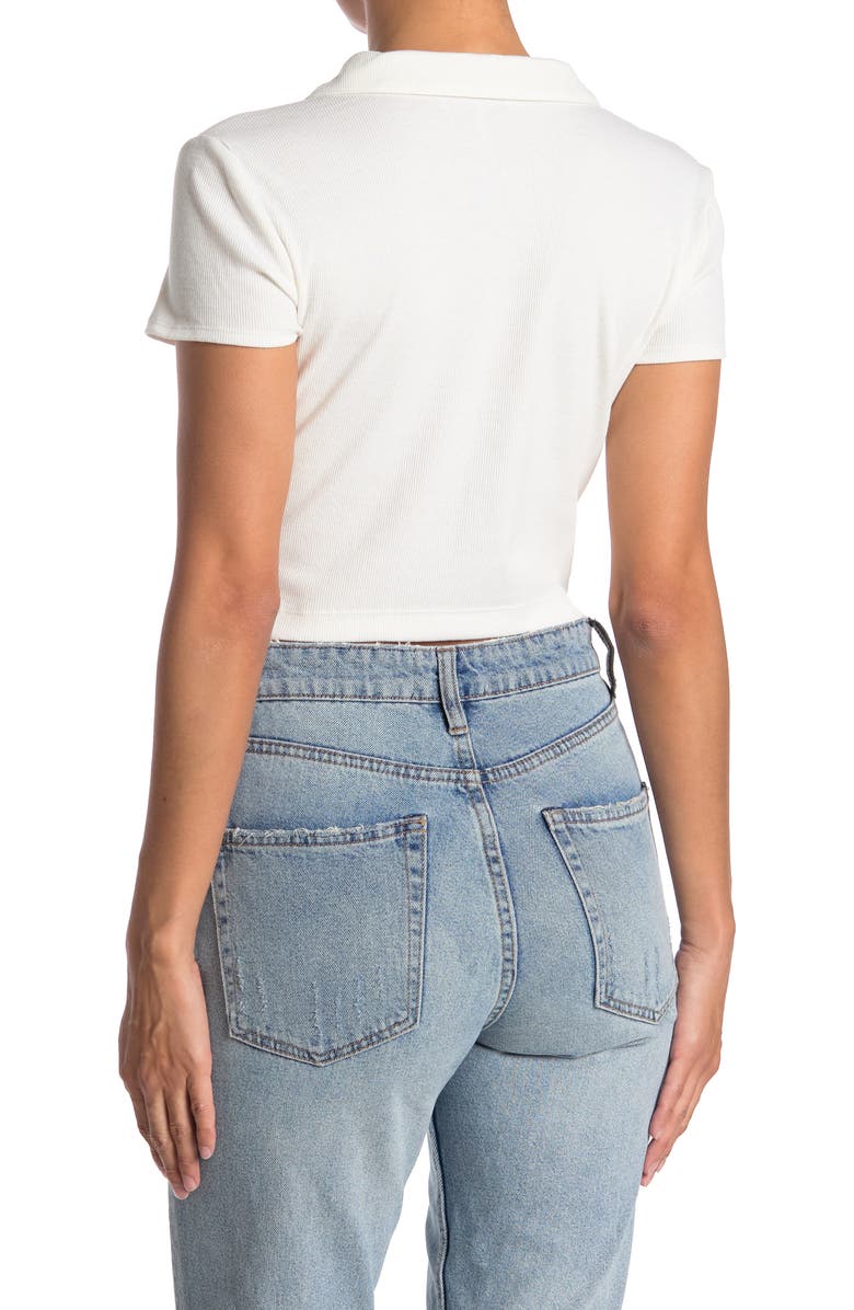 BCBGeneration Ribbed Cropped Polo Shirt, Alternate, color, 