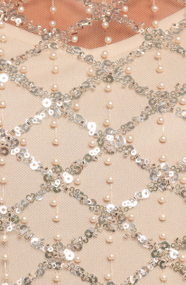 Petal & Pup Silvie Sequin & Faux Pearl Sheer Mesh Minidress, Alternate, color,