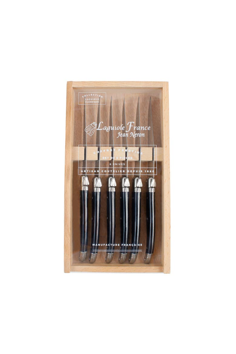 6 Piece Steak Knife Set in Wood Box with Acrylic Lid, Alternate, color, Black