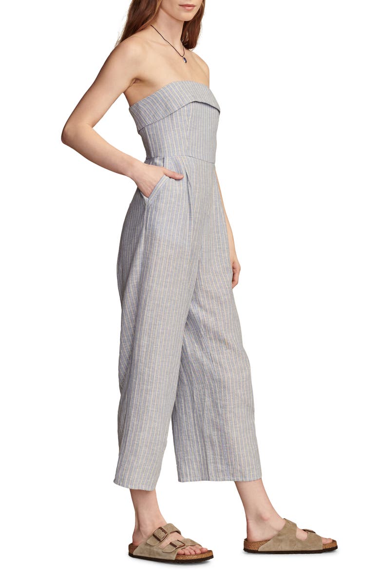 Stripe Cotton & Linen Jumpsuit, Alternate, color, BLUE JEWEL STRIPE