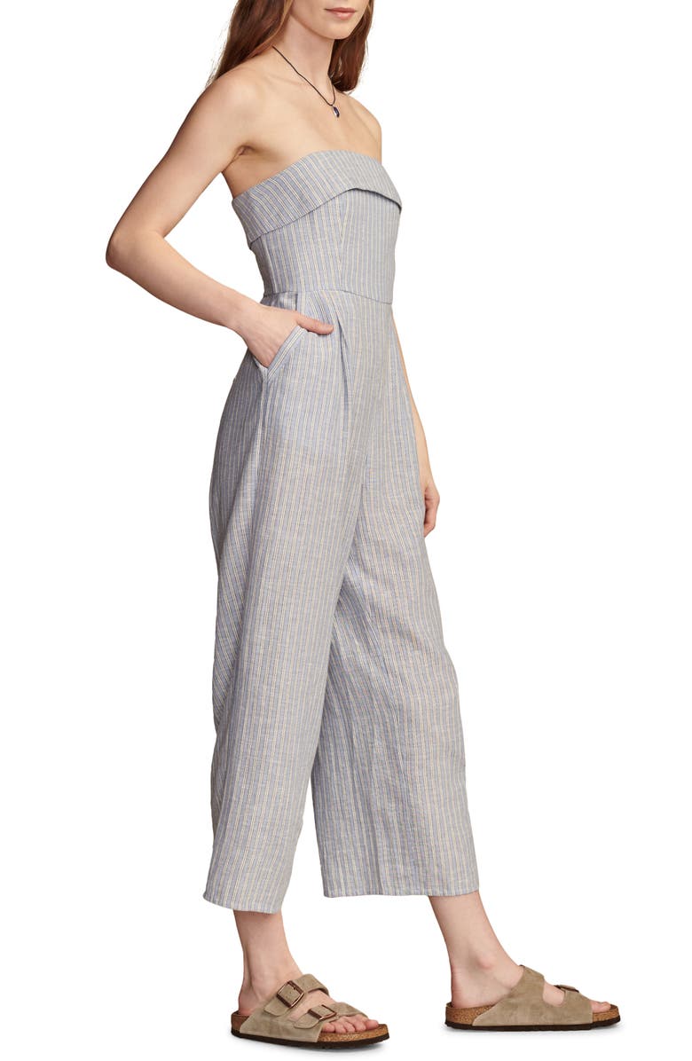 Lucky Brand Stripe Cotton & Linen Jumpsuit, Alternate, color, Blue Jewel Stripe