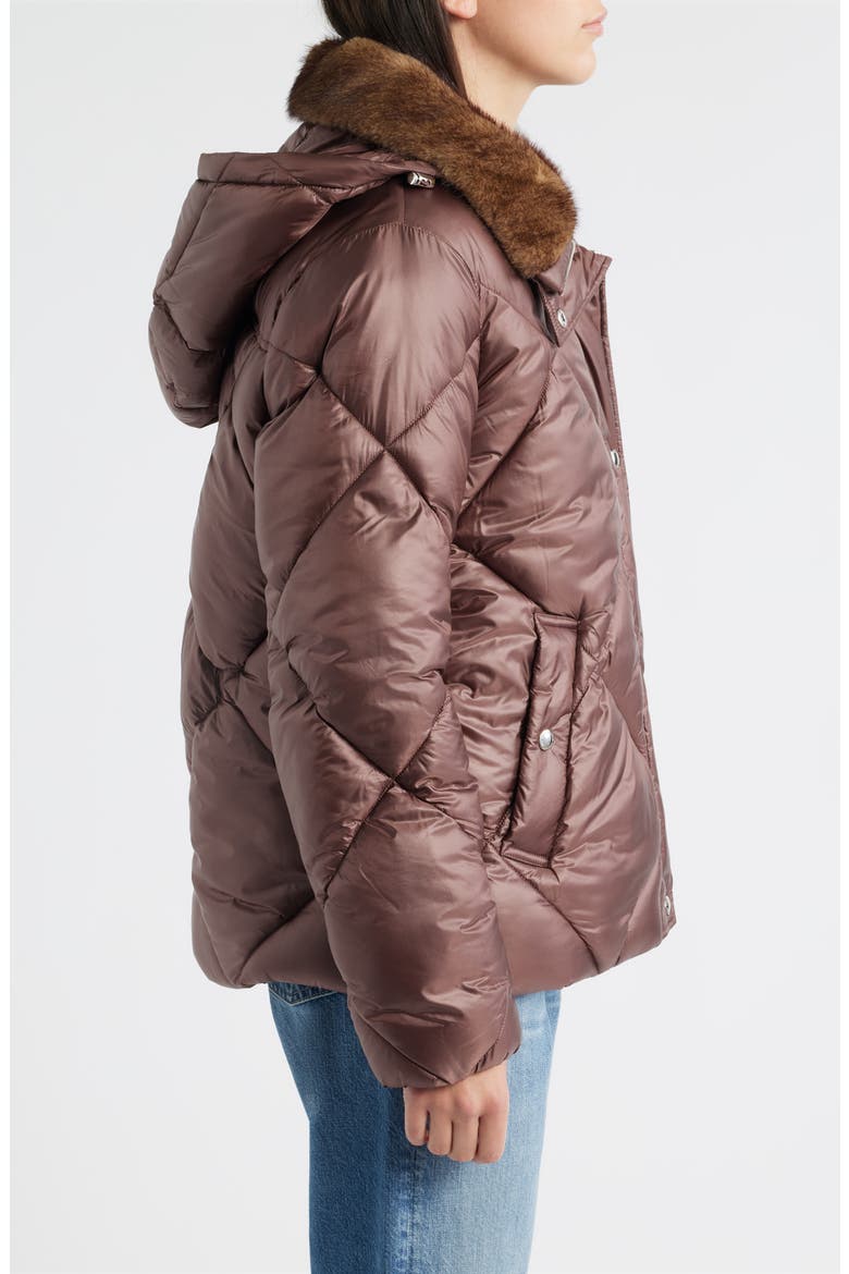 Diamond Quilted Puffer Jacket with Faux Fur Hood, Alternate, color, MOCHA