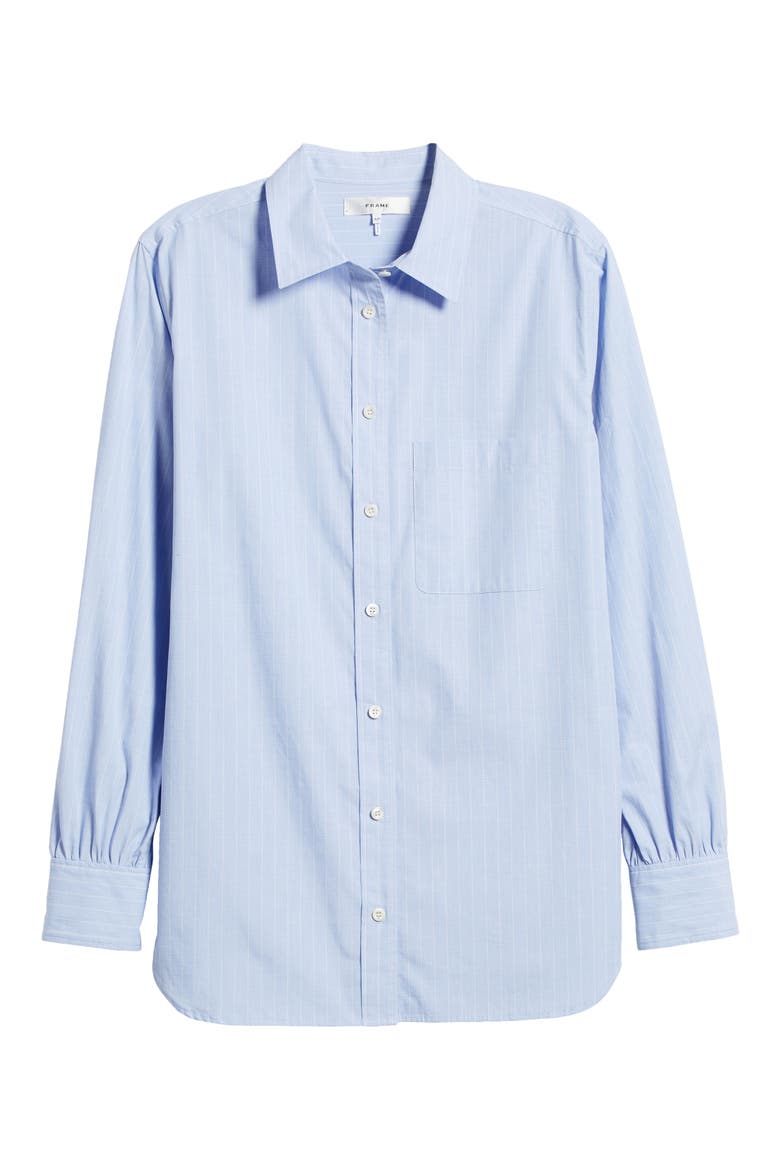 Pinstripe Oversize Cotton Button-Up Shirt, Alternate, color, CHAMBRAY BLUE