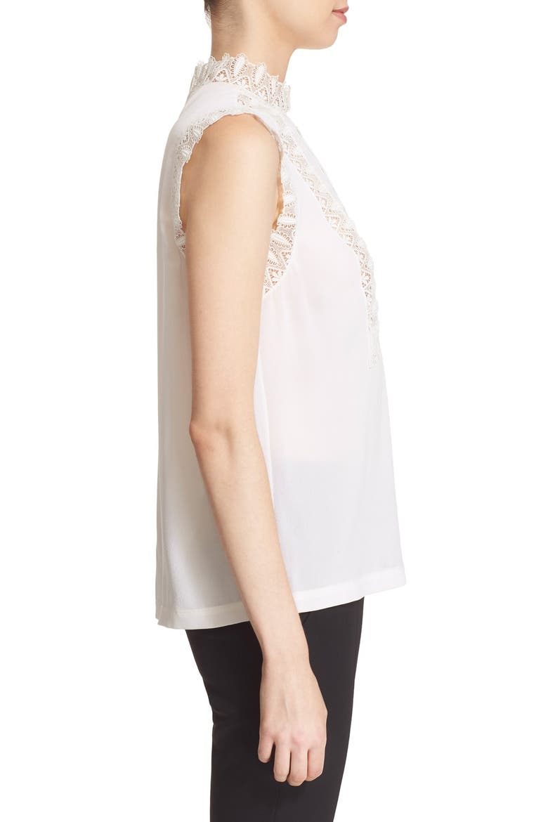 Lace Trim Silk Top, Alternate, color, OPTIC