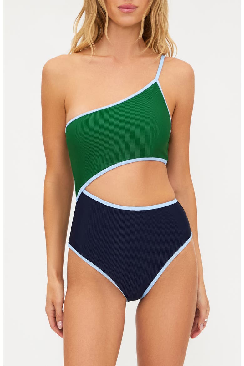 Liora Colorblock Rib One-Piece Swimsuit, Main, color, IVY COLORBLOCK