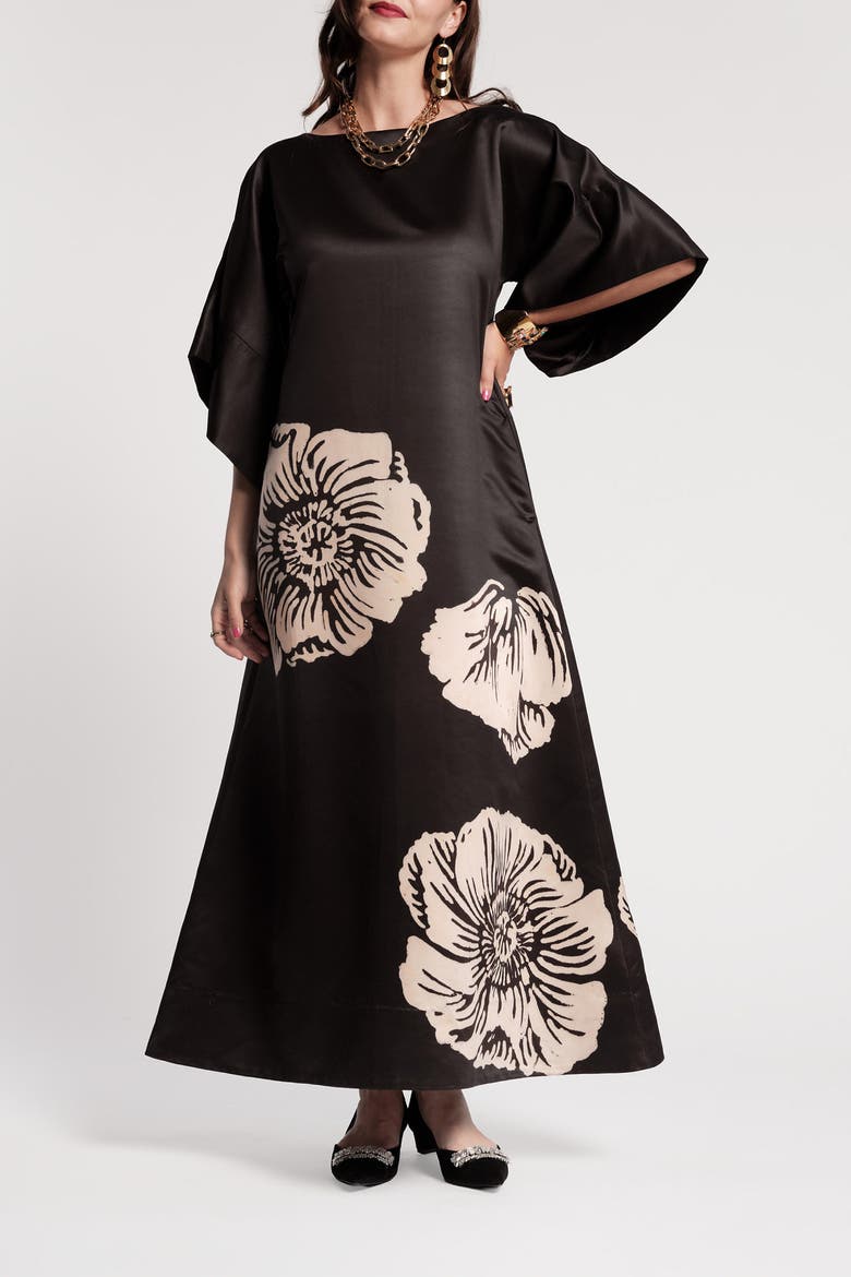 Spinnaker Maxi Dress Carefree Chrysanthemum, Main, color, Black/Camel