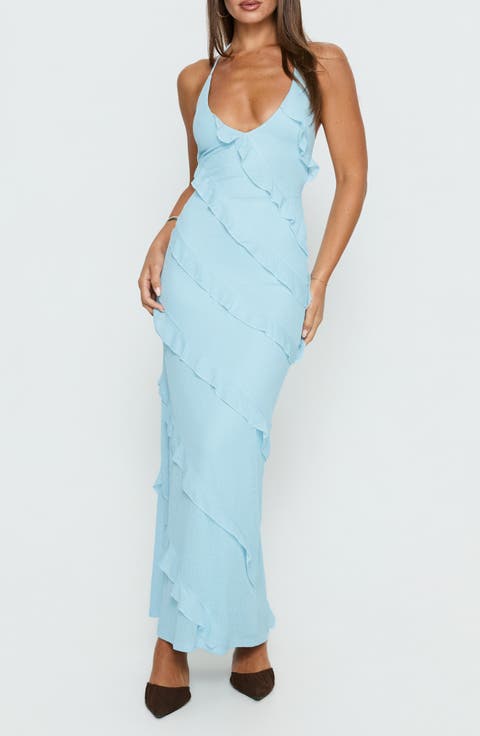 Adesta Frill Halter Maxi Dress