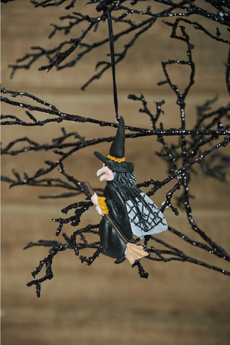 Flying Gerdy Witch on Broom Halloween Joe Spencer Gathered Traditions Ornament, Alternate, color, Black