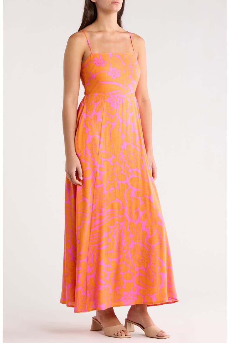 Kaci Floral Vin Smocked Maxi Dress, Alternate, color, FUCHSIA-ORANGE