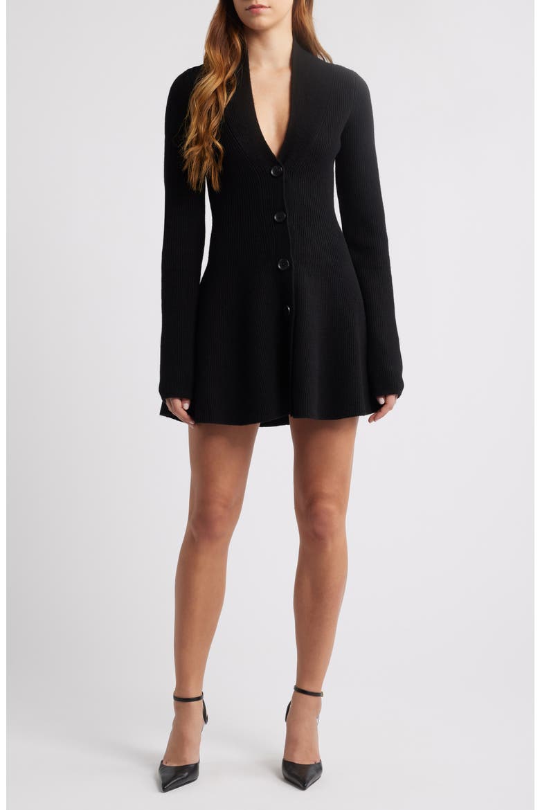 Aubrey Wool Blend Peplum Cardigan, Alternate, color, BLACK