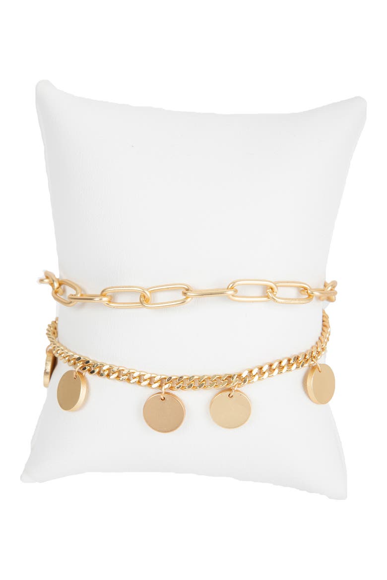 Disc Charm Layered Chain Bracelet, Alternate, color, GOLD