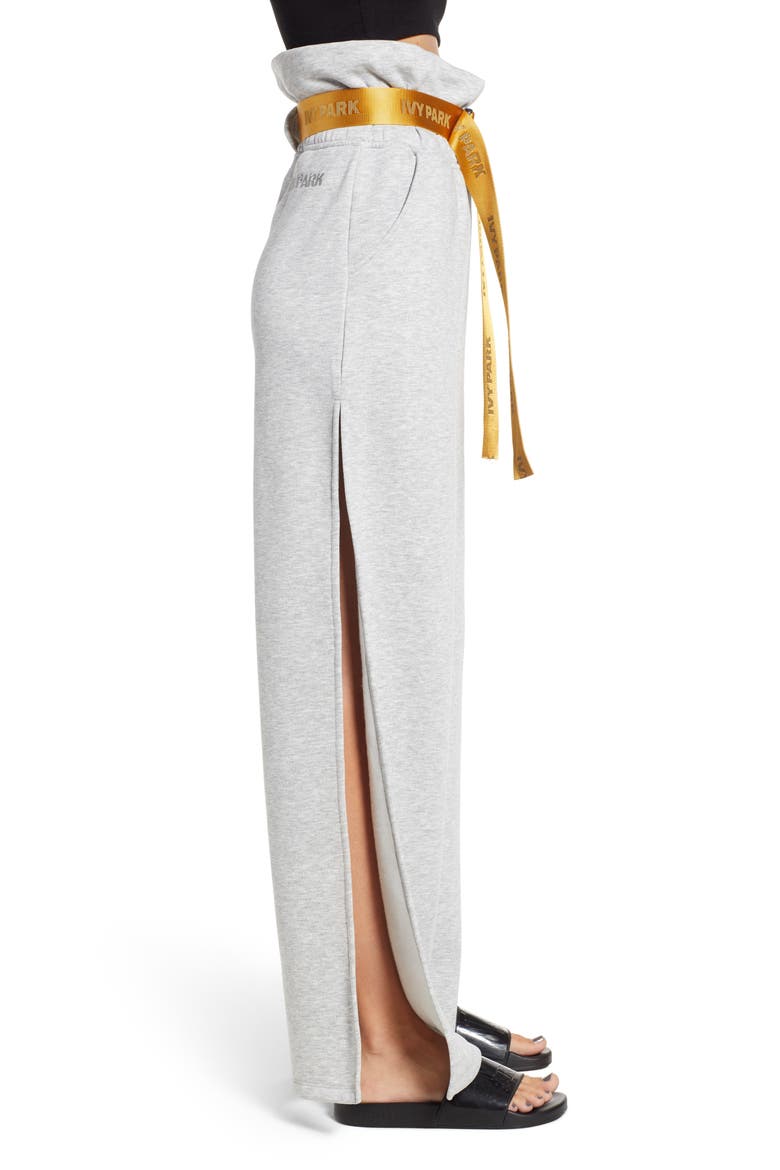 Paperbag Waist Split Leg Joggers, Alternate, color, LIGHT GREY MARL
