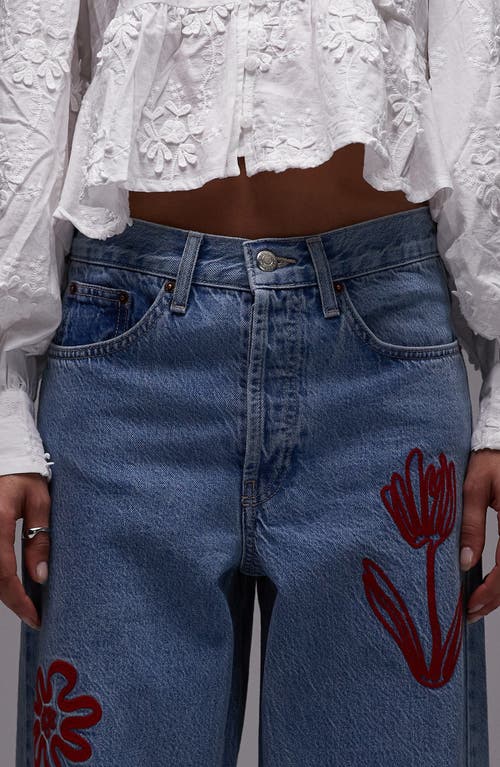 Topshop Embroidered Mid Rise Relaxed Straight Leg Jeans