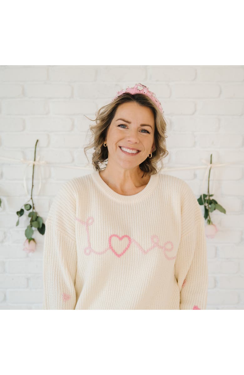 Sweet Wink Ditsy Love Valentine
s Day Knit Women
s Sweater, Alternate, color, Natural