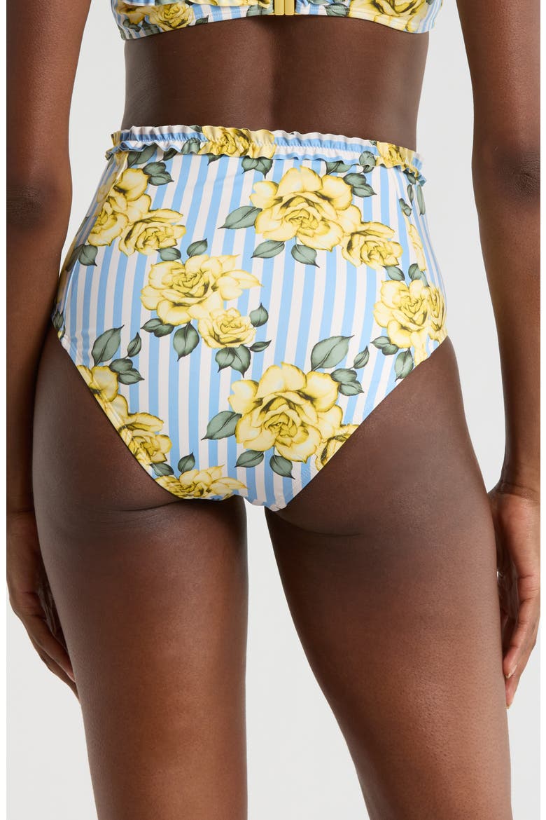 Ruffle Trim High Waist Bikini Bottoms, Alternate, color, YELLOW ROSE