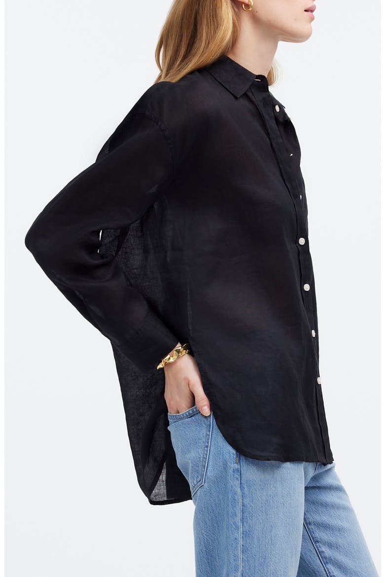 The Oversized Ramie Button-Up Shirt, Alternate, color, TRUE BLACK