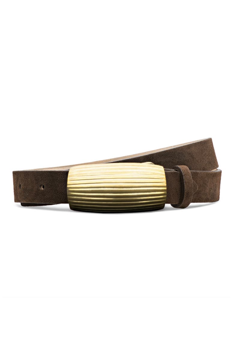 Machado Ribbed Domed Suede Belt, Main, color, CHOCOLATE SUEDE