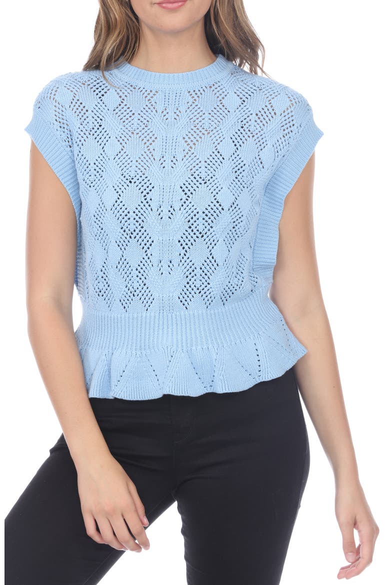 Pointelle Sleeveless Sweater, Main, color, BLUE