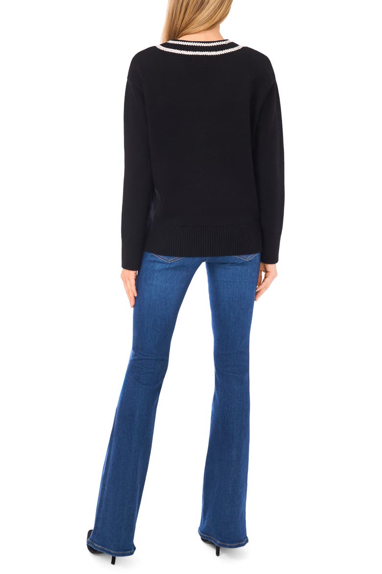 Contrast V-Neck Sweater, Alternate, color, RICH BLACK