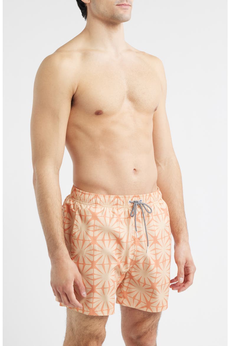 Tile Print Mid Length Swim Trunks, Alternate, color, SAND/ CARAMEL