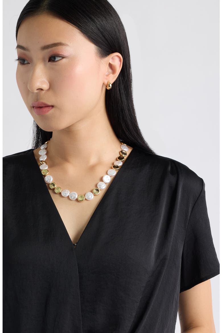 Faux Pearl & Bead Necklace, Alternate, color, WHITE- GOLD