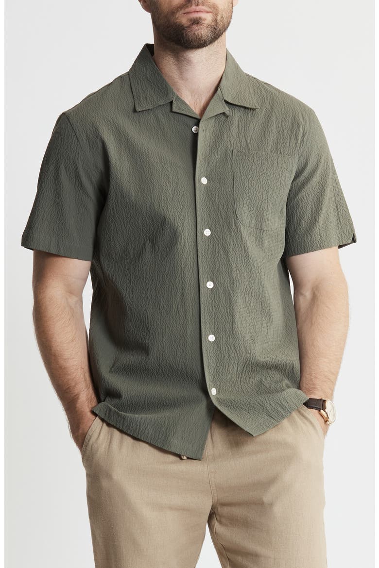 Suffolk Seersucker Camp Shirt, Main, color, OLIVE