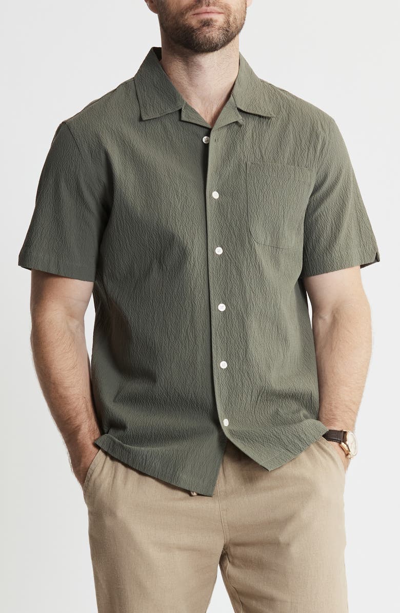 JACHS Suffolk Seersucker Camp Shirt, Main, color, Olive