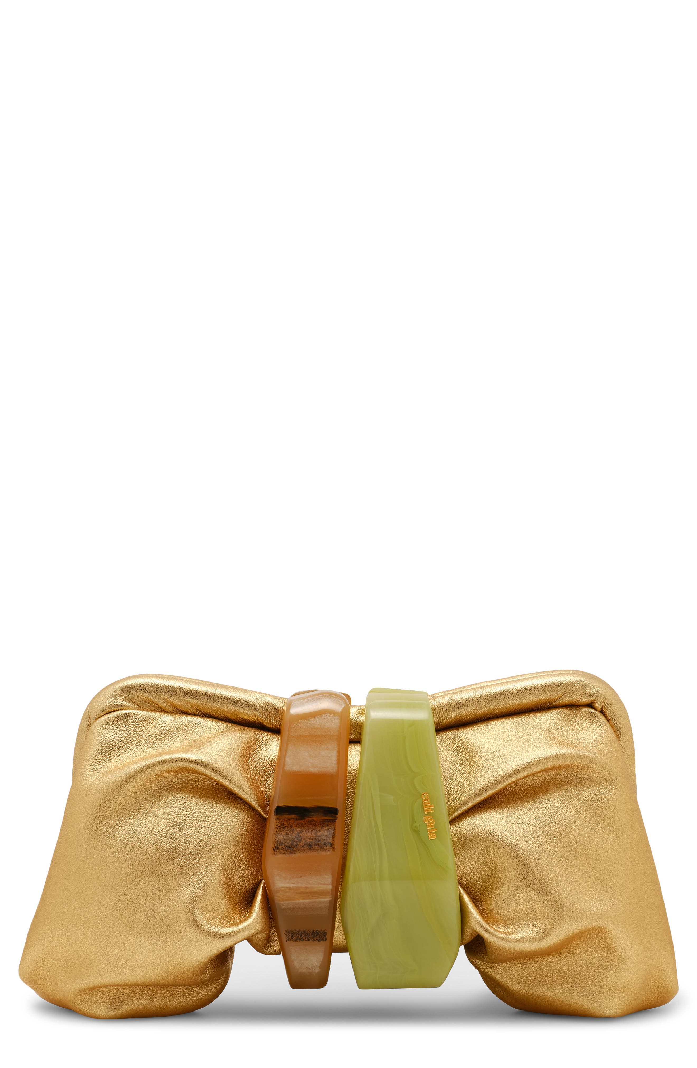 Cult Gaia Julita Leather Frame Clutch, Main, color, Brass