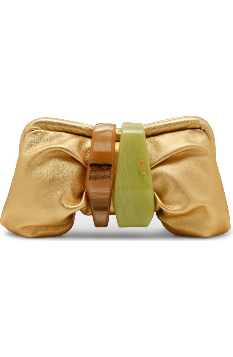 Cult Gaia Julita Leather Frame Clutch, Main, color, Brass