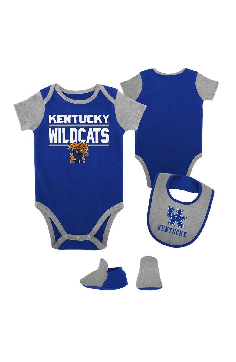 Outerstuff Newborn & Infant Royal Kentucky Wildcats Home Field Advantage Three-Piece Bodysuit, Bib & Booties Set, Main, color,