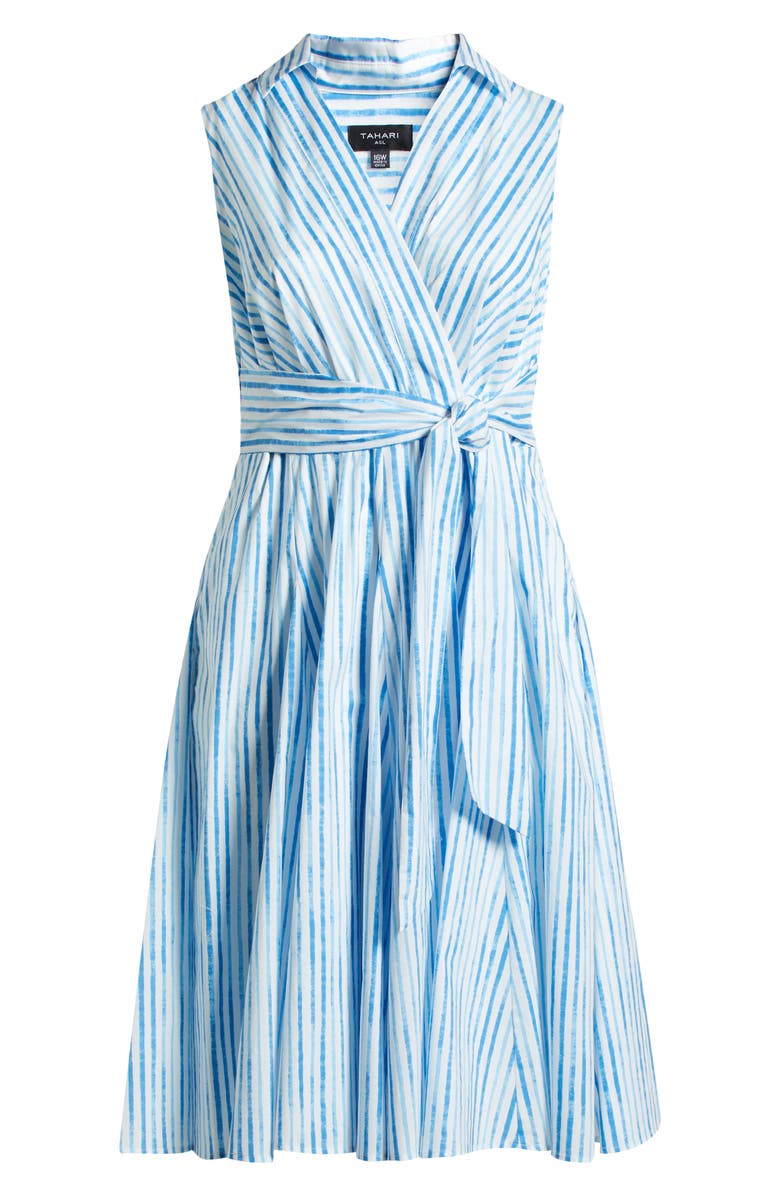 Tahari ASL Stripe Sleeveless Cotton Midi Dress, Alternate, color, White Blue