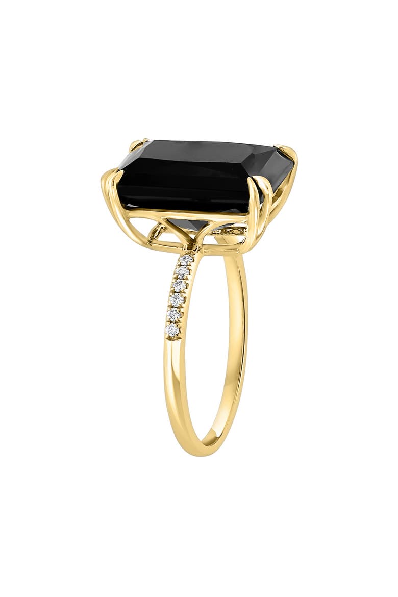 14K Yellow Gold Diamond Trim Onyx Ring - 0.05 ctw, Alternate, color, BLACK