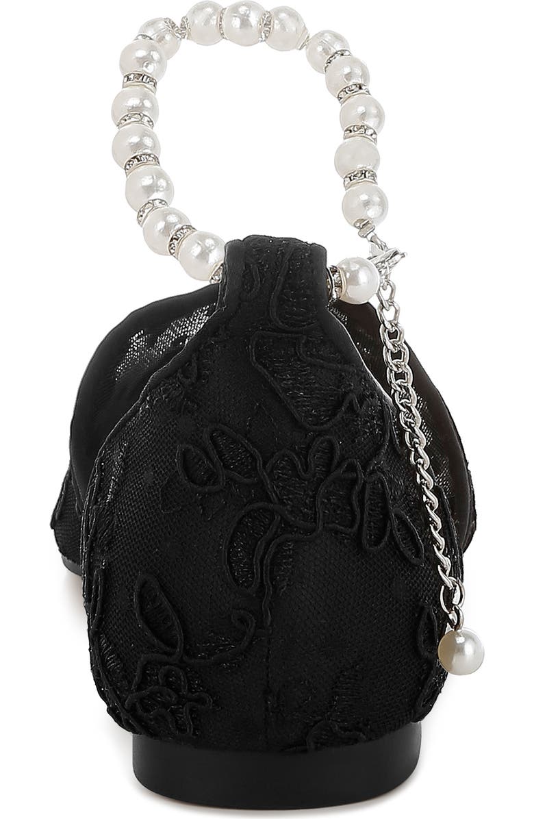 Rag & Co Seymor Faux Pearl Tie Strap Lace Flat, Alternate, color, Black