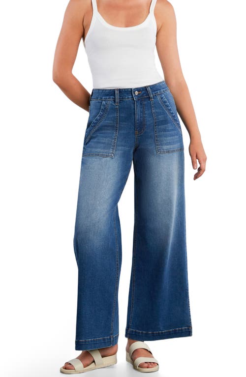 Hint Of Blu Jackie Side Slit High Waist Wide Leg Jeans In Blue